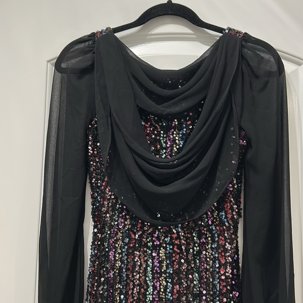 Badgley Mischka Multi Color Sequined &Black Cocktail Dress. LBD
